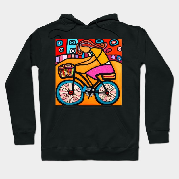 Young Woman Cycling Hoodie by Colin-Bentham